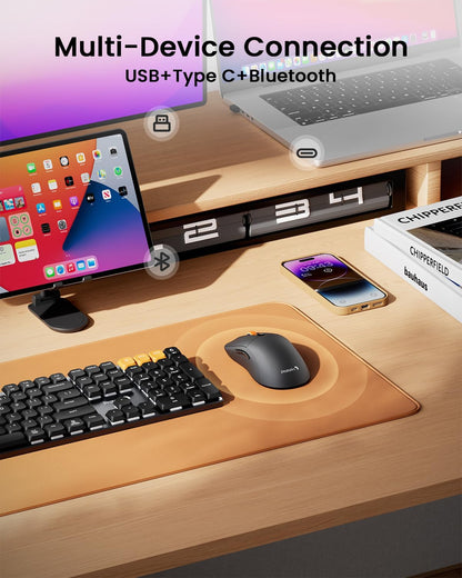 ProtoArc Bluetooth Wireless Mouse, USB C Mouse, EM15 Rechargeable Compact Portable Type C Wireless Mice for Laptop, Tablet, PC, Windows, Mac OS-Gray