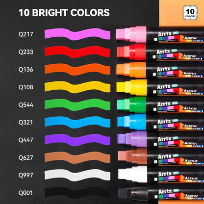 Arrtx 10-Piece Jumbo Acrylic Paint Markers, 15mm Felt Tip, Waterproof, Odorless, Non-Toxic, Multi-Surface Art Supplies for Rock Painting, DIY Crafts Making