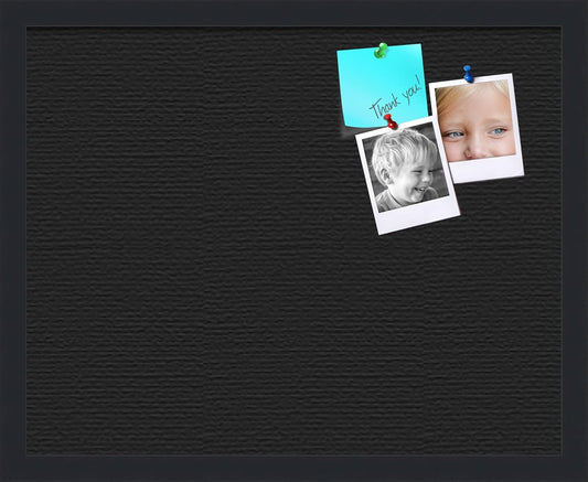 PinPix 20x16 Inch Cork Bulletin Board. This Decorative Framed Pin Board Comes with Solid Black Design and a Satin Black Frame. Ideal for Home Office Decor or Message Board (PinPix-622)