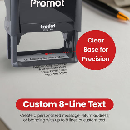 Promot Self Inking Stamp - XXLarge Custom Stamp for Name, Address, Office, or Business Use - Up to 8-Line Personalized Rubber Stamp - Customizable Font & Ink Color - Personalized Name Stamp