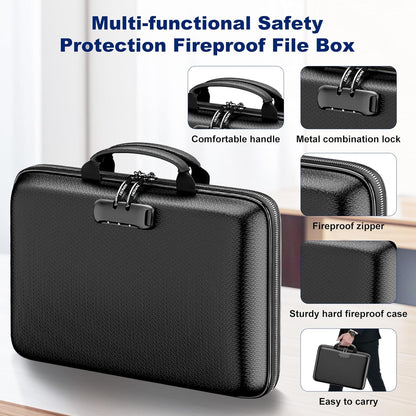 Fireproof Document Box, Hard Case Fireproof File Organizer with Lock and 13 Pocket Accordion File Folder, Portable Safe Box for Home Office Travel to Storage Important Documents Laptop Black