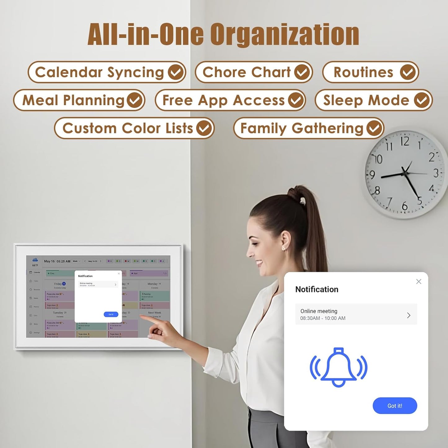 Digital Calendar: 15.6-inch Electronic Calendar & Chore Chart, Smart Touchscreen Interactive Display for Family Schedules–Wall Mount Included, Great for Organizing Your 2025-2026 Wall Planner