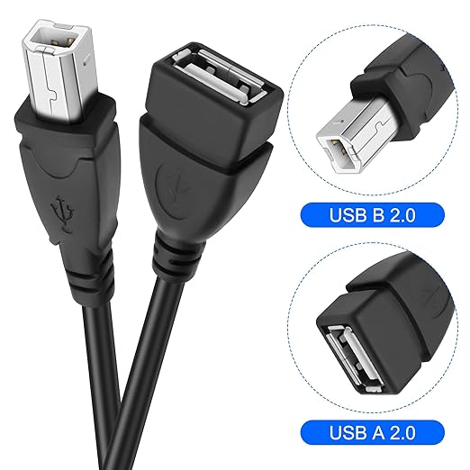 XMSJSIY USB Female to Type B Male Printer Cable USB 2.0 A to Type-B Extension Cable Connector High Speed for Printer, Scanner, External Desktop Hard Drives - 50CM/1.64FT 2 Pack