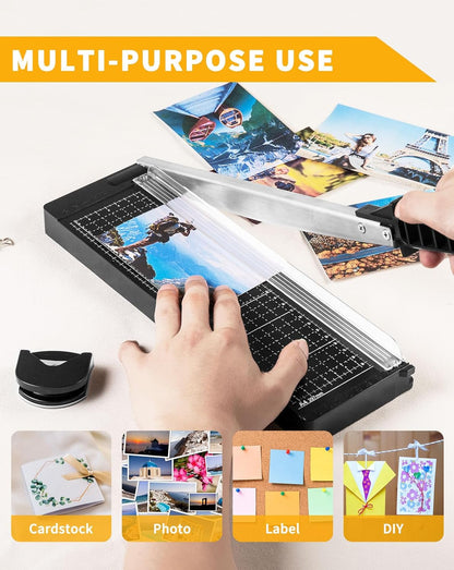 MAKEASY Paper Cutter 12 Inch, 8 Sheet Capacity, Heavy Duty Paper Cutter for Cardstock, Guillotine Paper Trimmer for Crafting, Classroom and Office