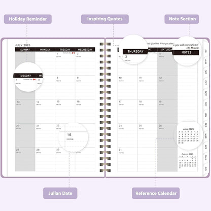 Planner 2025-2026 for Women & Men, Weekly and Monthly Calendar Notebook (July 2025 - June 2026), Hardcover Spiral Bound School Teacher Student Planner with Tabs, Inner Pocket, A5 (6.3" x 8.5")