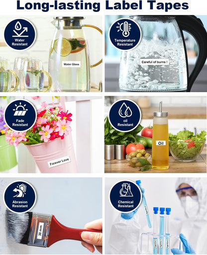 Label Maker Tape TZe-231 Replacement for Brother P Touch PT-D210 PT-D220 PT-H110 PT-D600 D400 by FETIONS, Compatible with TZe TZ 12mm X 8m Laminated Waterproof Label Tape, 6 Pack