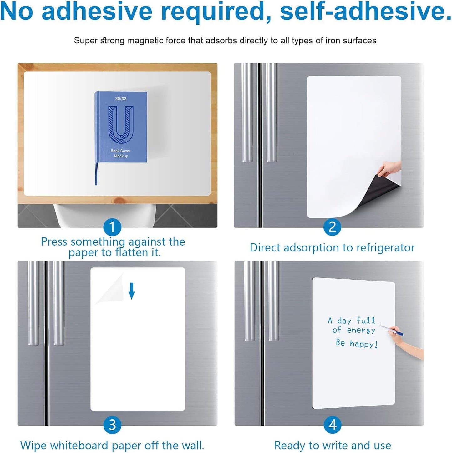 Magnetic Fridge White Board Paper, 72" x 40" Large Dry Erase Board Sheet for Organizer and Planner, Kitchen Refrigerator Whiteboard for Family to-do List, Includes Markers and Eraser