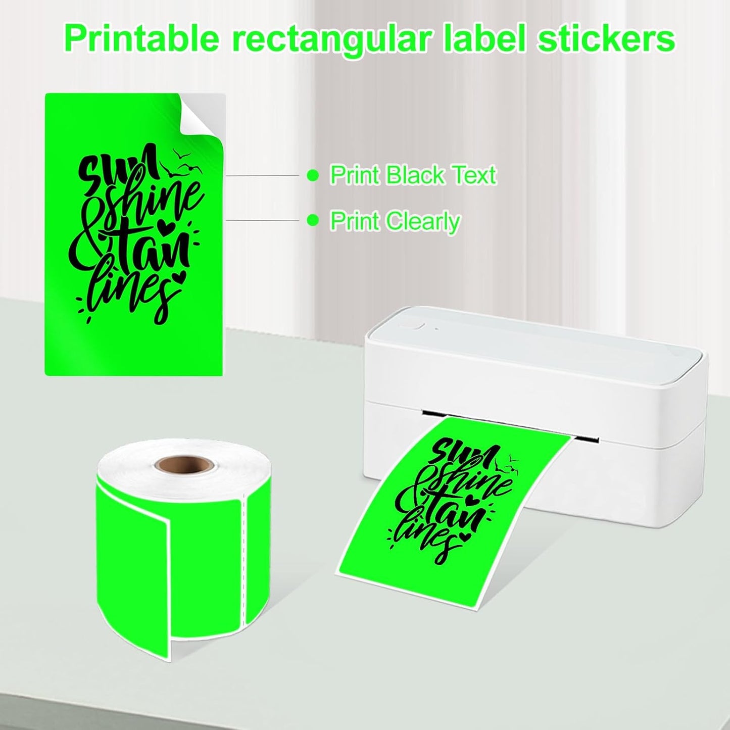 3 X 5 Inch Printable Waterproof Rectangle Color Coding Labels, 300 Per Roll Adhesive Color Coding Stickers for Bar-Codes, Address, Small Business Labeling, Inventory, Fluorescent Green
