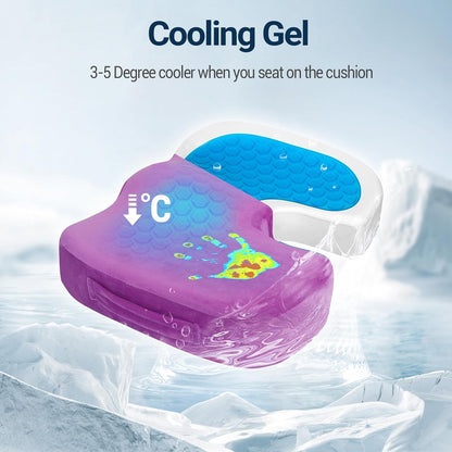 Gel Seat Cushion for Car Office - Memory Foam Pain Relief Chair Pillow Cushions - Tailbone Sciatica Coccyx Butt Lumbar Support Pad for Sitting Driving Traveling, Velvet, Purple