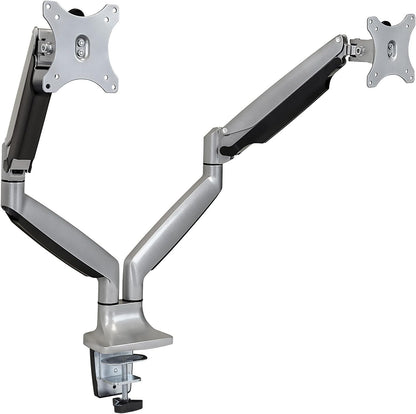 Mount-It! (MI-1772) Dual Monitor Arm Mount Desk Stand Two Articulating Gas Spring Height Adjustable Arms | Fits Up To 32" VESA 75 100 Compatible Screens | C-Clamp and Grommet Bases (Silver)
