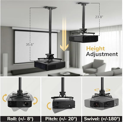 Mount-It! PRO Projector Ceiling Mount, 23.8-35.6" Extension, Heavy-Duty Commercial Grade Ceiling Projector Bracket, 77 Lbs Weight Capacity