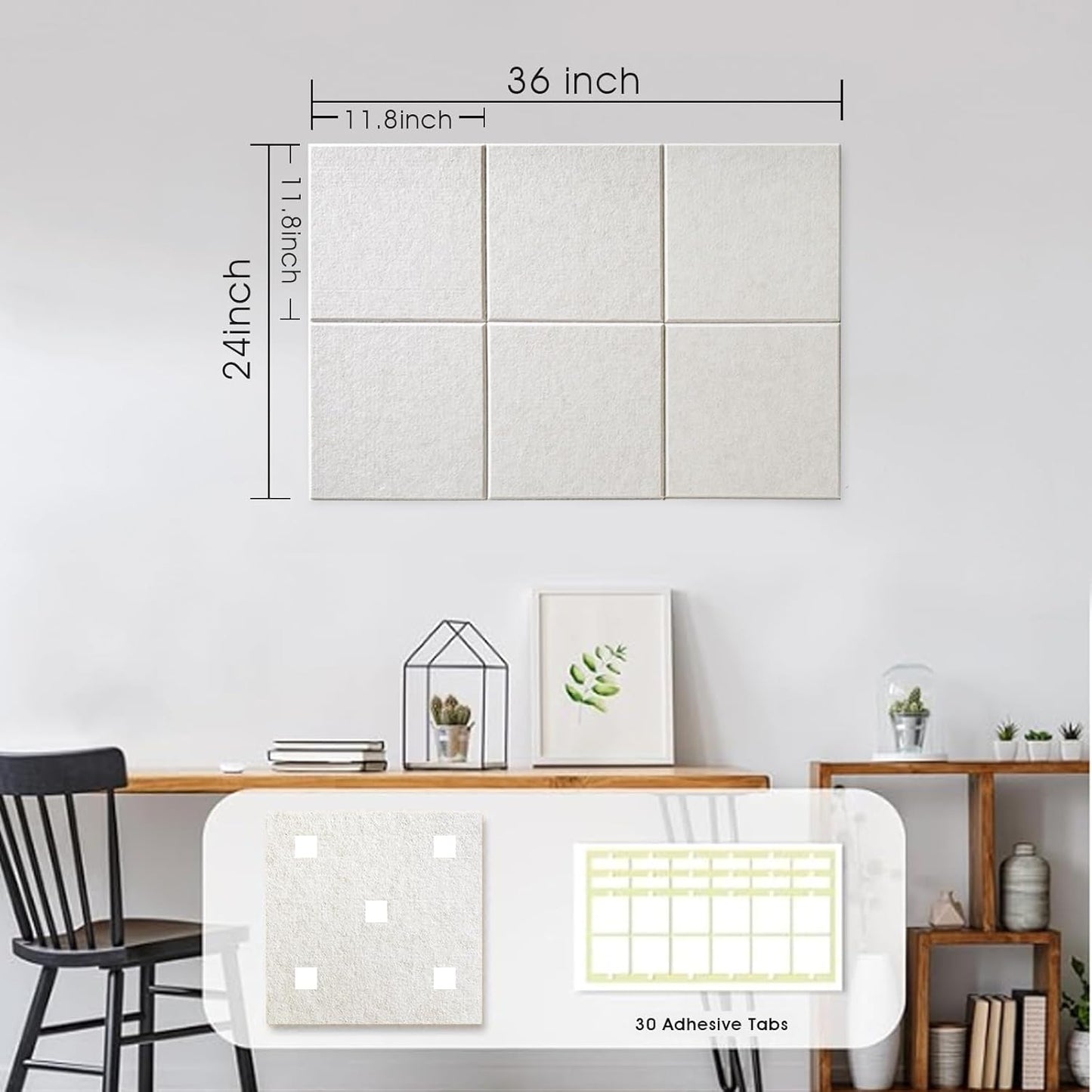 Large Cork Board for Office Wall Decor,36"x24"-6 Pack Felt Wall Tiles with Safe Removable Adhesive Tabs, 1/2" Thick, Felt Bulletin Board Pin Board Cork Boards for Walls - Oatmeal