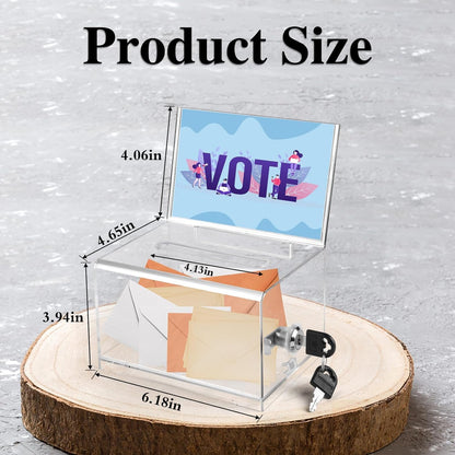VOISEN Clear Donation Box with Lock,Ballot Box with Sign Holder,Suggestion Boxes for Fundraising, Tip Jar with Slot for School,Conference 6.2x4.6x3.9 Inch