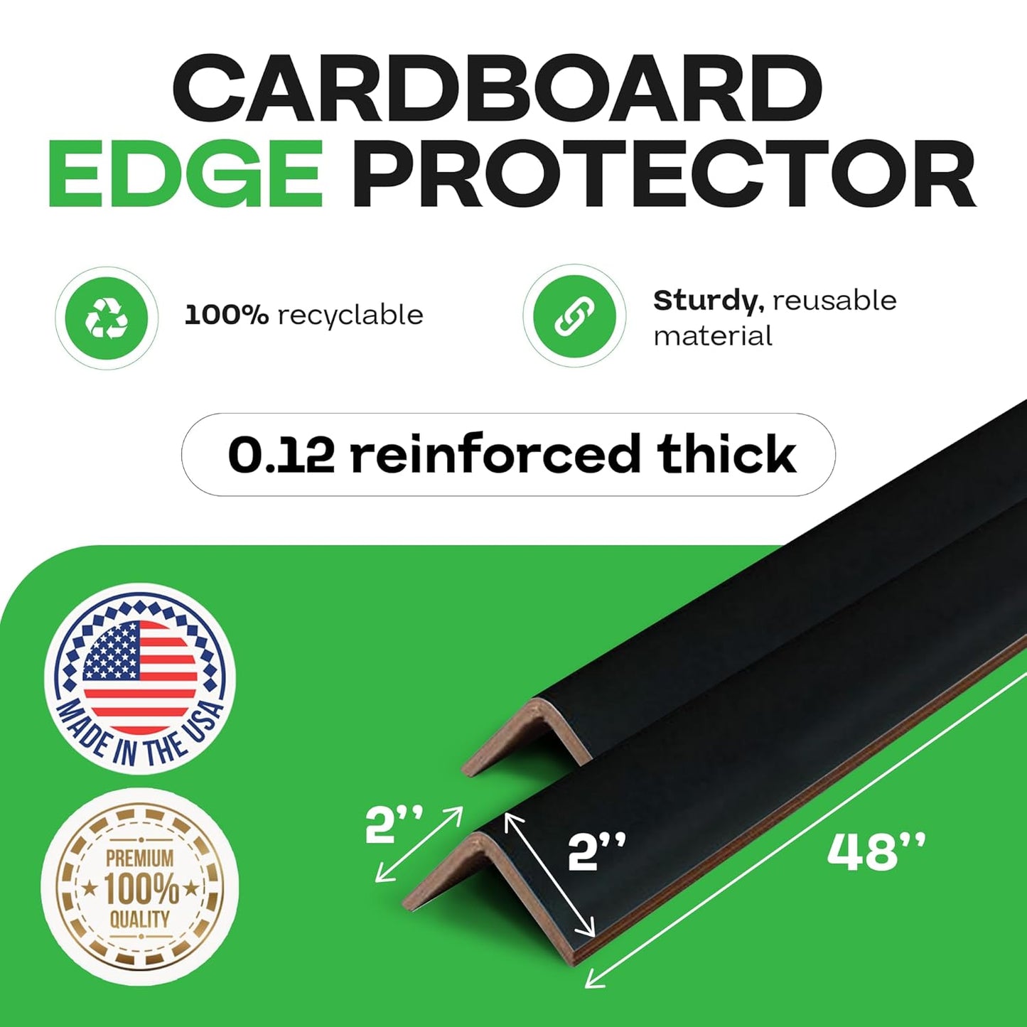 IDL Packaging Cardboard Edge Protectors 2" x 2" x 48", Black, Pack of 50 - V-Board Reinforced Cardboard Corners for Shipping - Kraft Cardboard Corners for Packing - Moving Corner Protectors