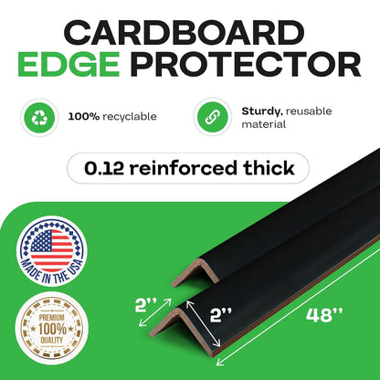 IDL Packaging Cardboard Edge Protectors 2" x 2" x 48", Black, Pack of 50 - V-Board Reinforced Cardboard Corners for Shipping - Kraft Cardboard Corners for Packing - Moving Corner Protectors
