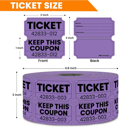Pm Company 1000 Raffle Tickets Double Roll, Purple 50/50 Raffle Tickets for Events, Carnivals, Fundraisers, Class Rewards, and Prizes - Premium Quality