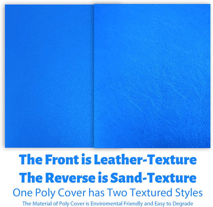 Binditek 50 Pack 16 Mil Leather Textured Polycovers - Binding Presentation Covers for Business Reports and Proposals 8-1/2 x 11 Inches, Blue Color, for Students and Coworkers