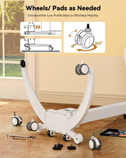 JOY worker Foldable Mobile Standing Desk, Upgraded Height Adjustable Rolling Desk, Max Height 47.6", 90° Tiltable Board & Base, Portable Workstation with Moveable Wheels, Holds Up to 22lbs, White