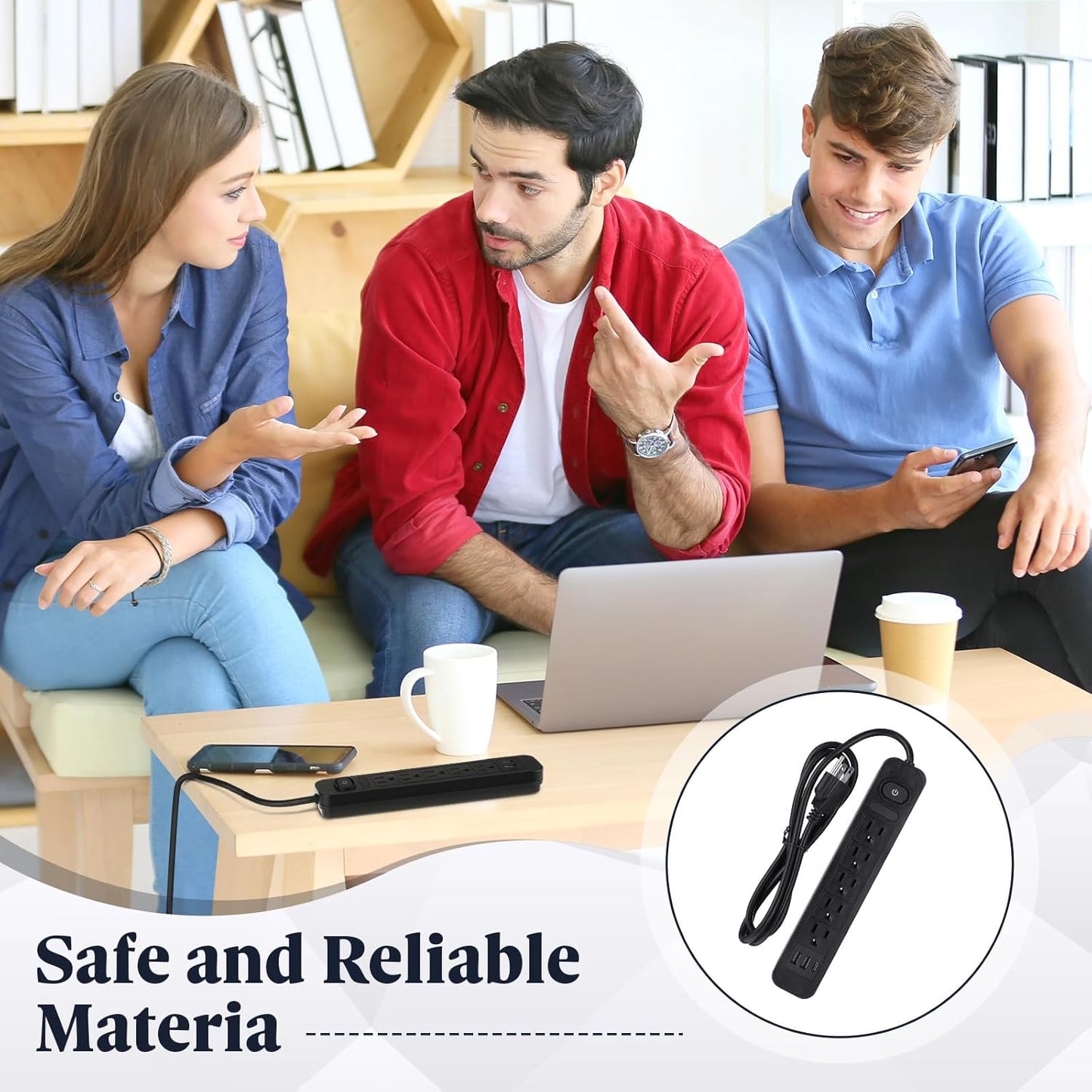 Kanayu 6 Pieces Power Strip Surge Protector with 5 Ac Outlets and 3 USB Ports, Heavy Duty Extension Cords Plug for Home Office Dorm(8.2 ft,Black)