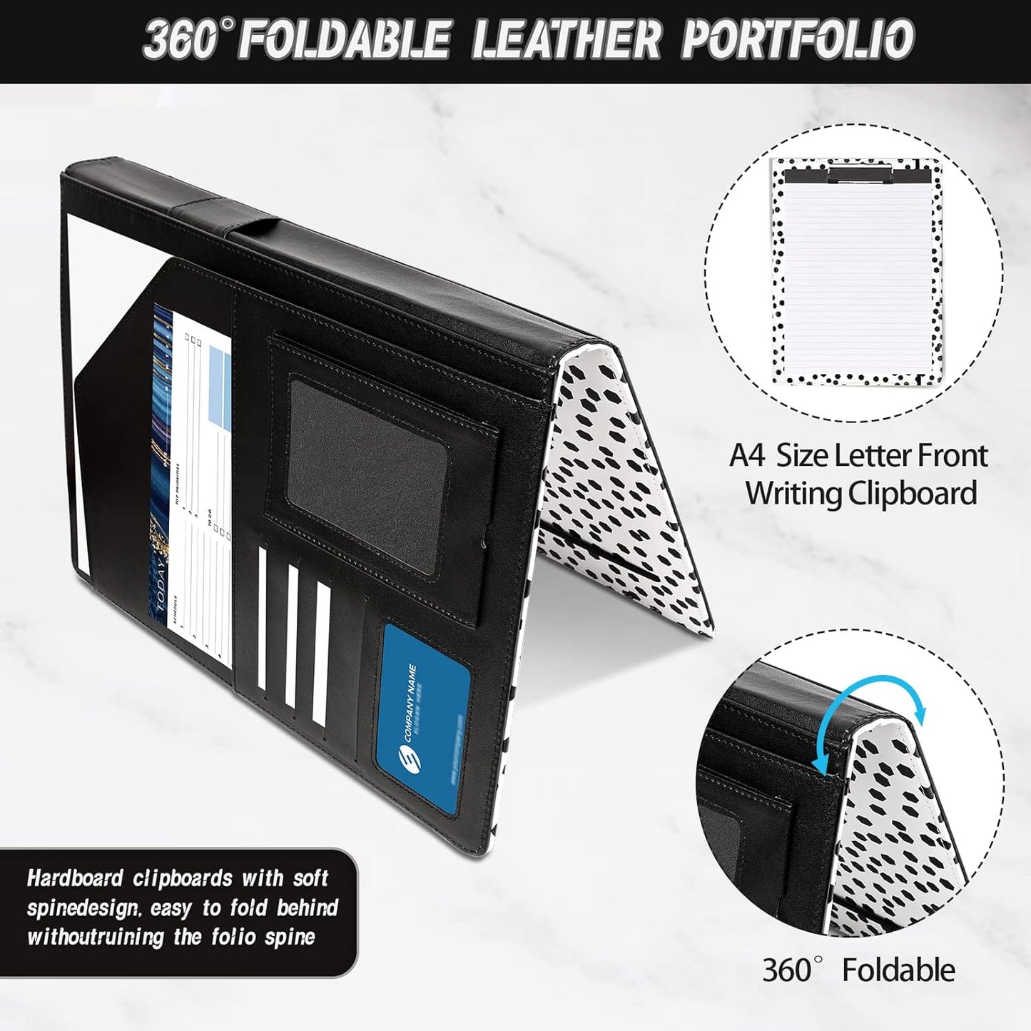 Clipboard with Storage 360 Foldable Leather Portfolio Junior Padfolio Clipboards Folder