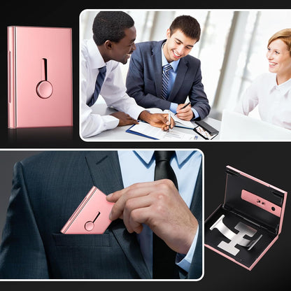 Zonon Large Thumb Drive Business Card Holder Fit 28 Name Credit Aluminum Alloy Slide out Name Card Case Portable Business Holder Wallet Pocket for Men Women(Rose Gold)