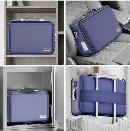 DocSafe Fireproof Document Box with Lock, Hard Case File Organizer with Accordion File Folder, Fireproof Water Resistant Safe Box Home Office Travel Storage for Important Documents Laptop Blue
