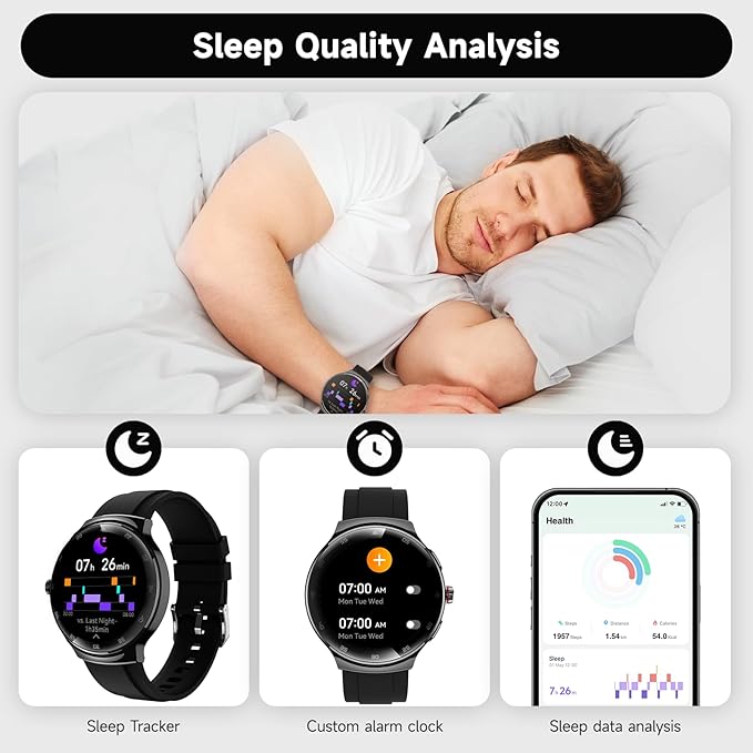 Smart Watch for Men Women, 1.43" AMOLED IP68 Waterproof Smartwatch, Fitness Tracker with Heart Rate/SpO2/Sleep Monitor, 150+ Sports Mode, Bluetooth Call Android & iOS Compatible, 2 Bands