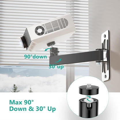 WALI Mini Porjector Wall Mount, Wall Mount Projector for 1/4" Screw, Fully Adjustable Projector Hanging Bracket Ceiling Mount Holder Holds up 4.4lbs, Black (1330LM-PMS)