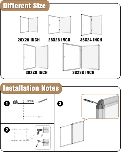 26"x20" Enclosed Bulletin Board, Lockable Weather-Resistant Aluminum Noticeboard for School & Office, Silver Frame w/Magentic Whiteboard