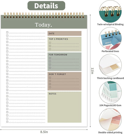 To Do List Notepad, 52 Undated Sheets （8.5"×11"）Duplex-printed Daily Planner For Work Home School Office Desk Accessories Supplies & Goal Setting Tasks -Green