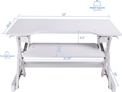 Rocelco 32" Height Adjustable Standing Desk Converter BUNDLE - Sit Stand Computer Workstation Riser with Anti Fatigue Mat - Dual Monitor Retractable Keyboard Tray Gas Spring - Black (R EADRW-MAFM)