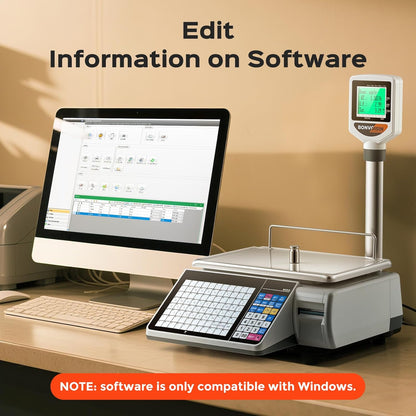Bonvoisin Label Printing Scale 33lbs Capacity, Price Computing Scale with Label Printer Barcode Scale Deli Scale for Supermarket and Shop