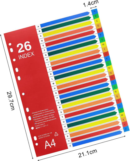 A-Z Tab Dividers, Alphabet Dividers for 2/3/4 Ring Binder, Customizable Table of Contents, Plastic Binder Dividers with Multicolor A-Z Tabs, 5 Sets