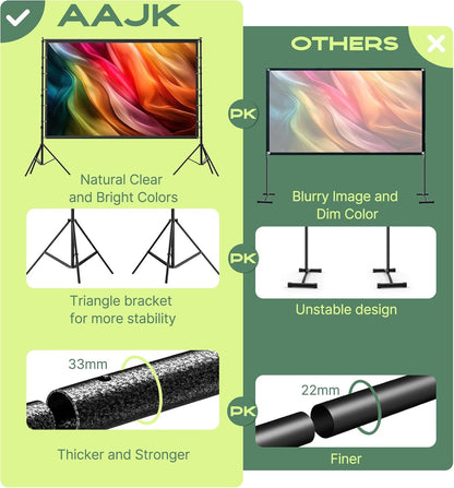 AAJK 120-inch Portable Projector Screen with Stand – Elevate Your Outdoor Movie Nights with 4K HD Clarity and Lightweight Convenience