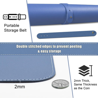 BLESWIN Large Desk Pad, 47.2'' x 23.6'', Office Desk Mat, Computer Mat for Desk, Leather Desk Pad Protector, Sewing Desk Blotter, Desktop Writing Pad for Office/Home/Decor Lake Blue