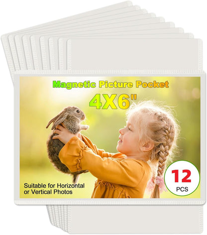 24 Pack Picture Magnets for Refrigerator,More Solution Display Your Photos-12 Pieces Picture Fridge Frames and 12 Pieces Adhesive Magnetic Sheet