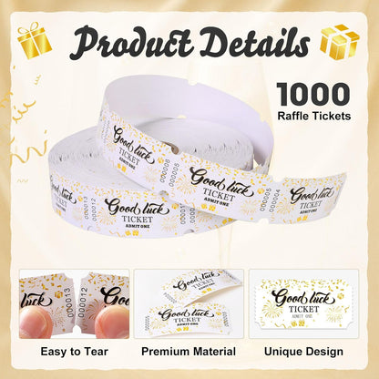 1000 Pcs Drink Ticket Single Raffle Tickets Roll Golden Ribbon Gift Design Good Luck Free Drink Ticket for Events Wedding Work Formal Parties Leisure Class Reward