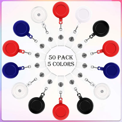 50 Pieces Retractable Badge Holder Reels with Swivel Alligator Clip, ID Card Holder Name Badge Reel Clips for Students Teachers Office Workers (Mixed Color)