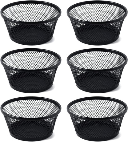 SLSON 6Pack Paper Clip Holder Wire Mesh Paperclip Dish Holders Desktop Round Paper Clip Dispenser for Desk Office Organizer Accessories,Black