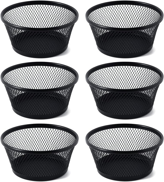 SLSON 6Pack Paper Clip Holder Wire Mesh Paperclip Dish Holders Desktop Round Paper Clip Dispenser for Desk Office Organizer Accessories,Black