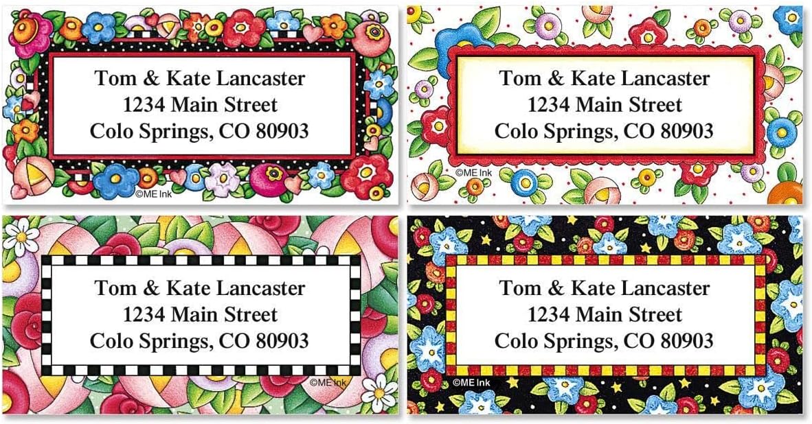 Colorful Images Mary’s Blossoms Floral Return Address Mailing Labels, Personalize with Name & Address, Set of 144 Self Adhesive, Easy Peel Flat Label Sheets, Large, 4 Designs