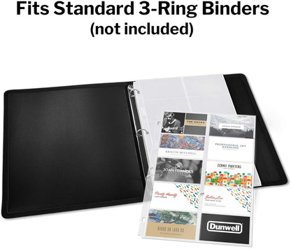 Dunwell Business Card Holder Sleeves (25 Pack for 500 Cards), Heavyweight Plastic Sheet Protect, Each Sleeve Holds 20 2x3.5 Namecards, 3-Hole Punched, Fits 3-Ring Binders