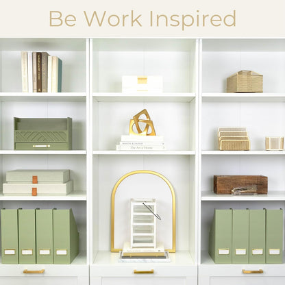 BLU MONACO Set of 6 Foldable Magazine File Holders in Earth Green – Sturdy Cardboard Vertical Organizers with Label Holders – Office File Storage Box, Desk Organizer, Paperwork and Document Holder