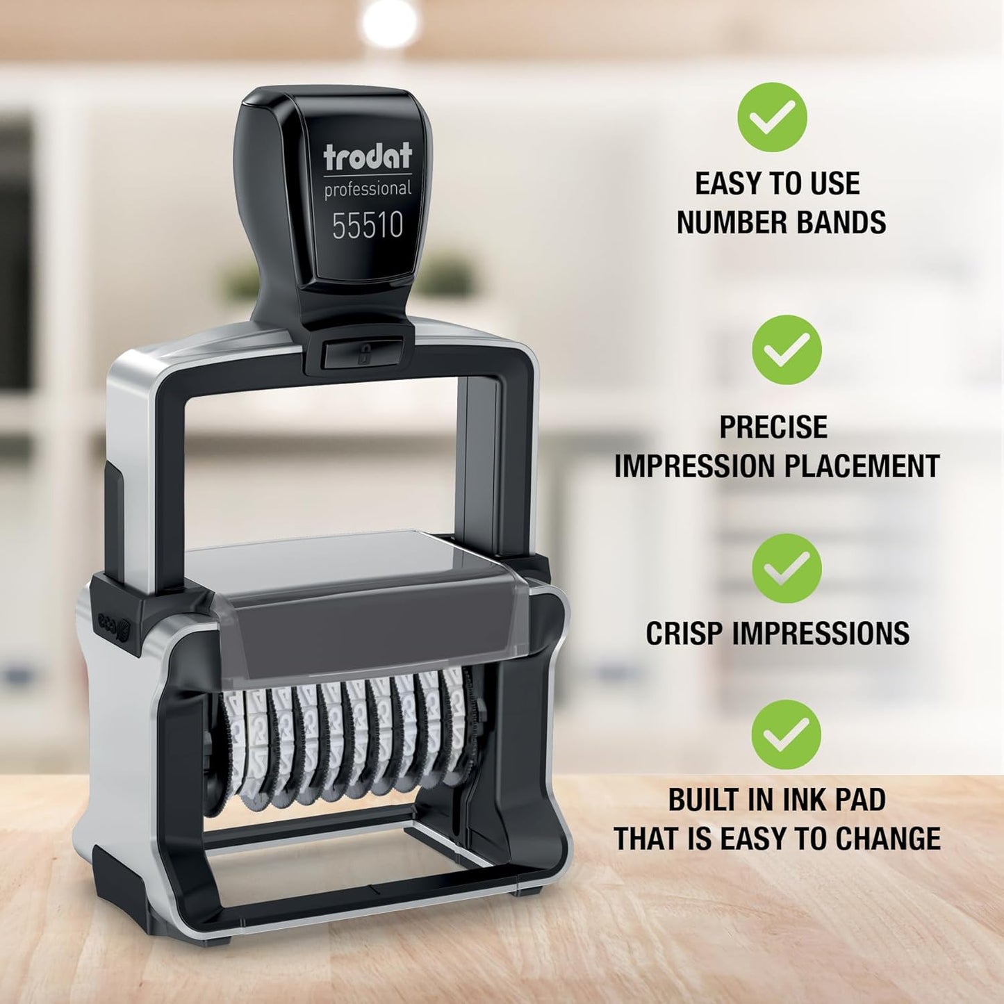 Trodat Numberer Stamp Professional 55510 – 10 Digits, Self Inking, 3/16" (5 mm) Characters, Black Ink