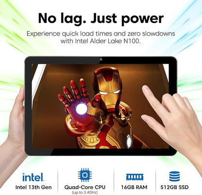 Fusion5 10.1” Windows 11 Professional Tablet PC - 16GB RAM, 512GB SSD, Intel 13th Gen, Full HD, USB C, Micro HDMI - 10 Inch Ultra Slim Windows Tablet Computer, Expandable Storage