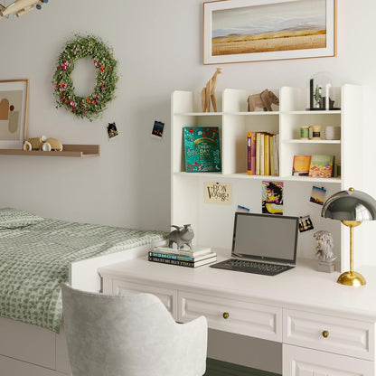 ChooChoo Desktop Bookshelf, Wood Desk Hutch Organizer with 7 Shelves for Computer Desk, Desktop Shelf Bookshelf Storage for College Dorm Office Home, White