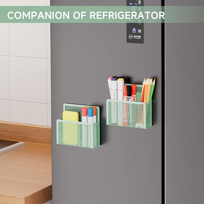 Magnetic Dry Erase Marker Holder, Mesh Pen Holder for Whiteboard，Magnet Pencil Organizer Storage for Refrigerator Locker Accessories Organizer for Home, School and Office(Green)