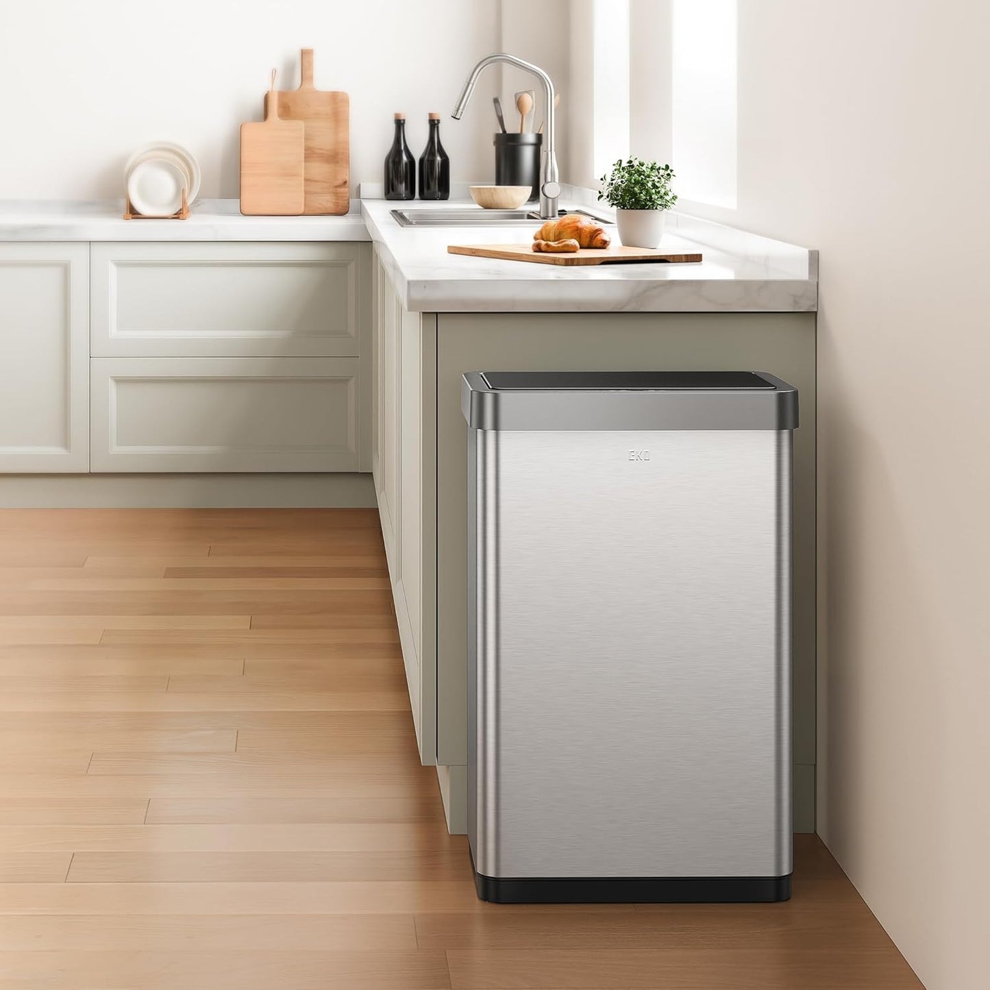 EKO Mirage X 80 Liter / 21.1 Gallons Motion Sensor Trash Can, Automatic Large Kitchen Trash Can Touchless, Stainless Steel