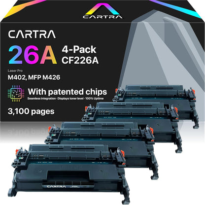 CARTRA 26A CF226A Toner Cartridge 4 Pack Compatible Replacement for HP 26A CF226A 26X CF226X Pro M402dn M402n M402dw Pro MFP M426fdw M426fdn M426dw Series Printer Ink High Yield