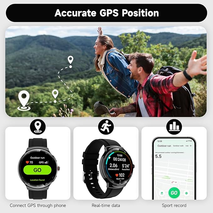 Smart Watch for Men Women, 1.43" AMOLED IP68 Waterproof Smartwatch, Fitness Tracker with Heart Rate/SpO2/Sleep Monitor, 150+ Sports Mode, Bluetooth Call Android & iOS Compatible, 2 Bands